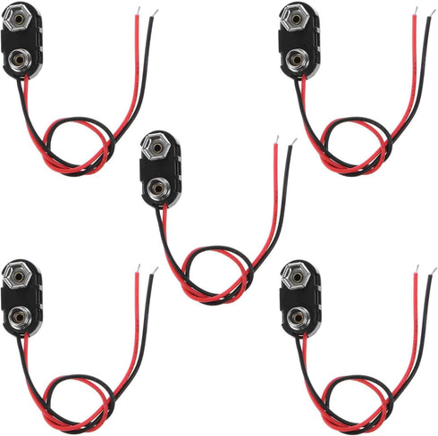 YUTOKEER 9V Battery Clip Connector Tinned Wire Leads 15cm Black Red I Type