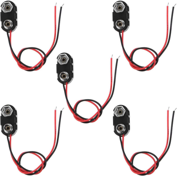 YUTOKEER 9V Battery Clip Connector Tinned Wire Leads 15cm Black Red I Type
