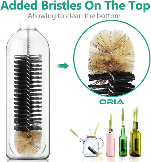 ORIA Bottle Cleaning Brush Set, Long Handle Water Bottle Brush, Straw Cleaning Brush, 4 Pack for Washing