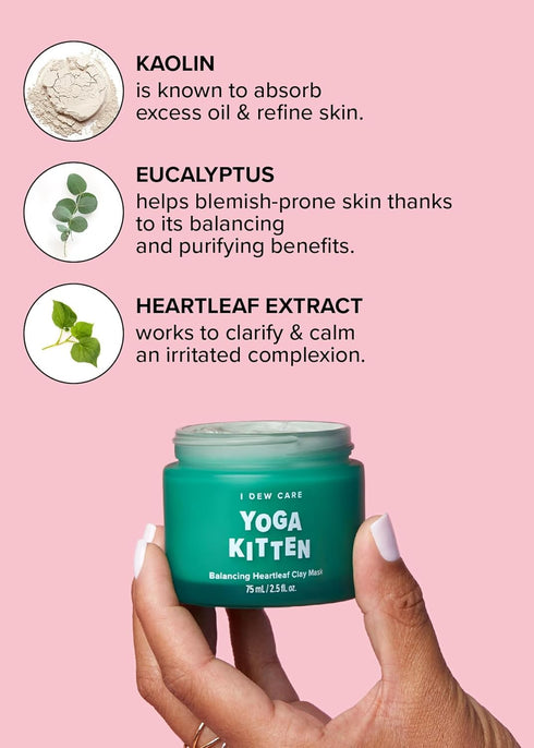 I DEW CARE Wash-off Clay Mask - Yoga Kitten | Blemish-prone Skin Treatment with Kaolin and Tea Tree Extract