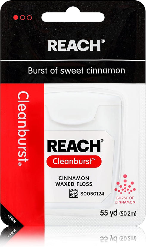 REACH Waxed Dental Floss, Cinnamon, Extra Wide Cleaning, Shred Resistant, PFAS-Free, 55yd, 1 Pack for Adults & Kids