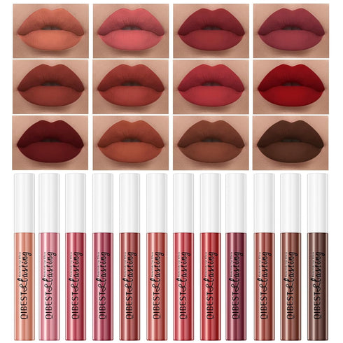 12Pcs Makeup Matte Lipstick Kit, Waterproof Long Lasting Velvety Liquid Lipstick, Gift Box Makeup Set