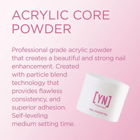 Young Nails Acrylic Core Powder, Self-Leveling Acrylic Nail Powder, Pink, 85g