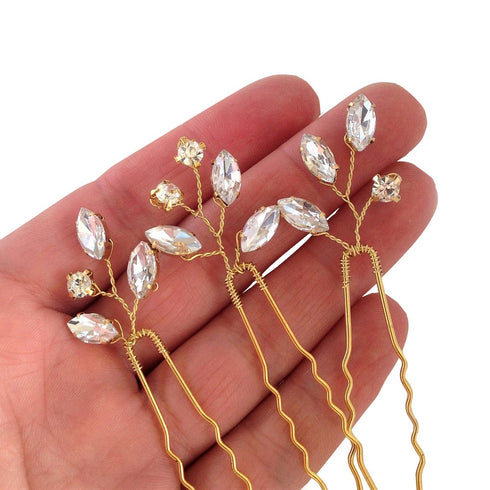Pack of 3 Bridal Crystal Hair Pins - Wedding Evening Party Hair Accessories (gold)