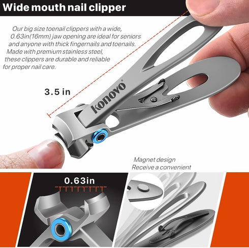 Konovo Toenail Clippers for Seniors, Heavy Duty Long Handle Nail Clippers Kit for Thick Toenails, 5Pcs