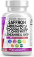 Clean Saffron Supplements - Saffron Pills Capsules USA - 8000mg with Ashwagandha, 200mg L-Theanine, 6000mg Ginkgo