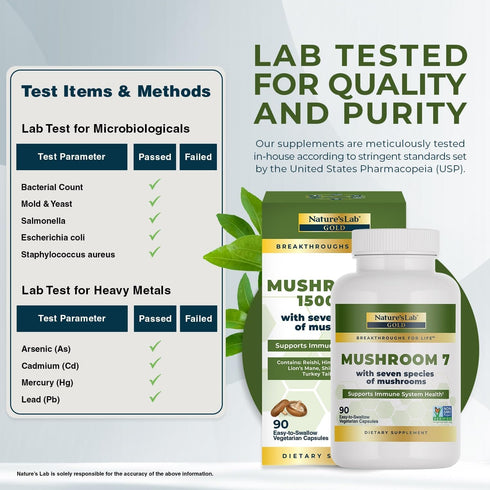 Nature's Lab Mushroom 7 Organic Blend, Supports Immune System and Cell Function, 90 Capsules (45 Servings)