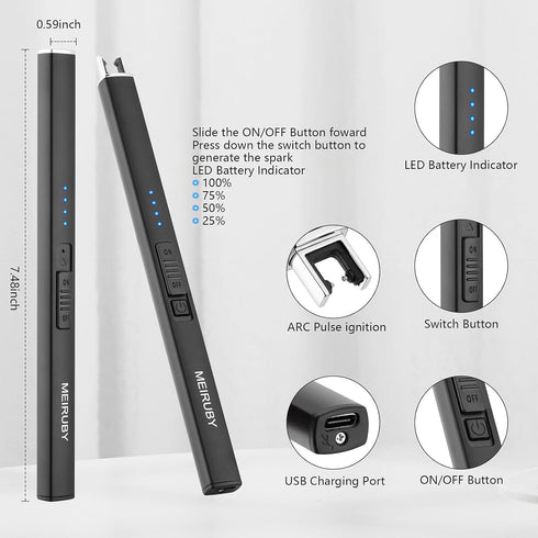 Lighter Electric Candle Lighter - Long Rechargeable USB Arc Windproof Flameless Lighter for Camping, BBQ, Gifts