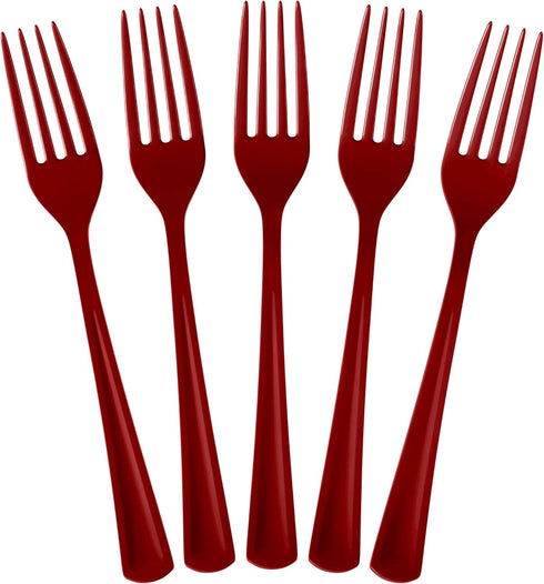 50 Pcs Disposable Burgundy Plastic Forks, Heavy Duty Burgundy Cutlery for Parties, Exquisite Flatware
