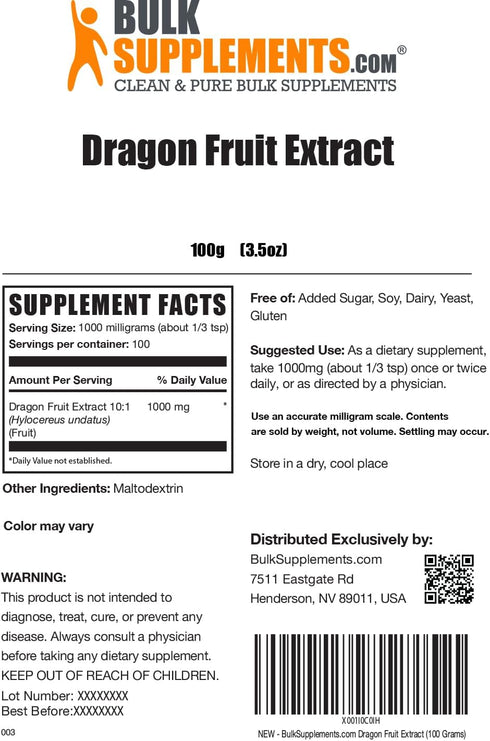 BulkSupplements.com Dragon Fruit Extract - Antioxidants Supplement - Pitaya Powder - Dragon Fruit Powder - Pitaya Dragon Fruit Powder - Smoothie Powder (100 Grams - 3.5 oz)
