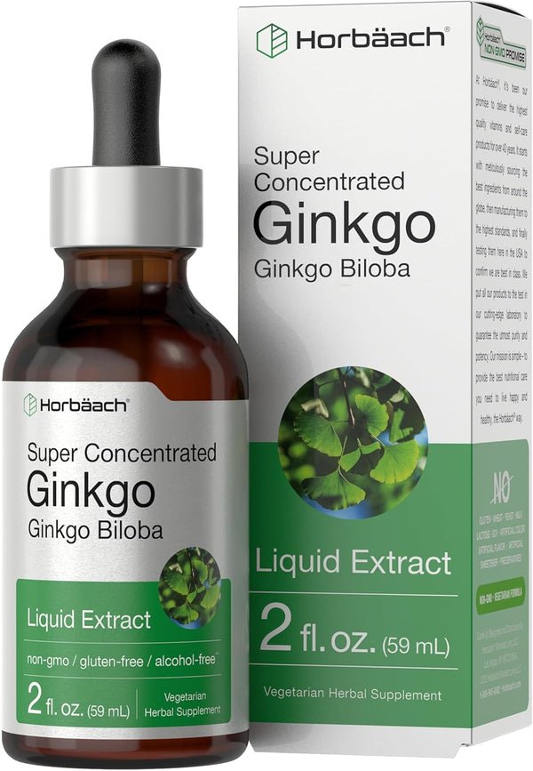 Horbaach Ginkgo Biloba Extract Liquid 2 fl oz, Alcohol-Free Herb Supplement, Vegetarian and Non-GMO