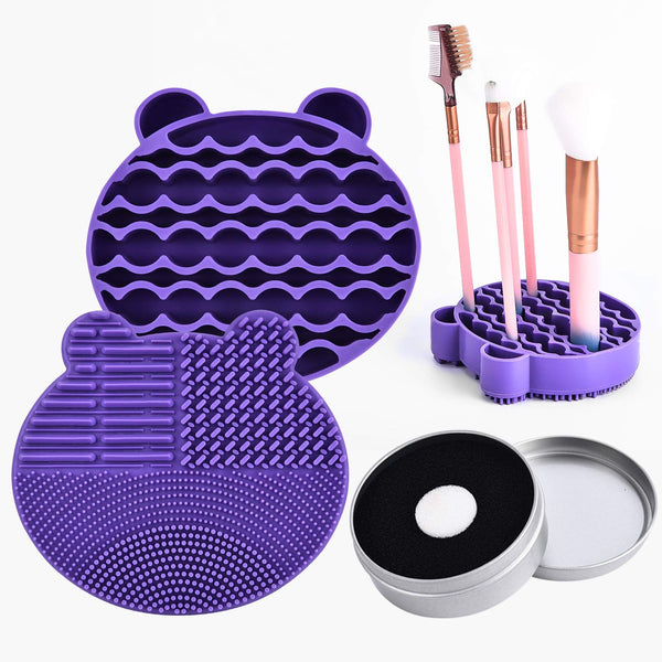 Silicon Makeup Brush Cleaner Mat with Drying Manual, Cosmetic Brush Cleaning Pad (Purple)