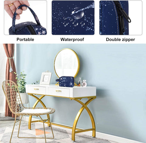 HUA ANGEL Travel Makeup Bag, Large Capacity Cosmetic Bags for Women, Waterproof Portable Toiletry Organizer with Handle