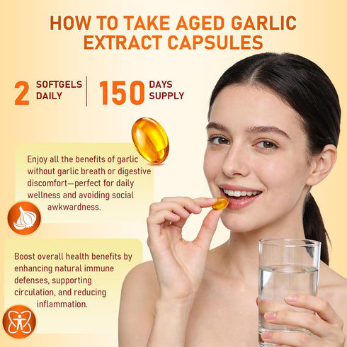 HENGRUNXIN 7500mg Immune 300 Aged Garlic Extract - Odorless Per Servings, Potent Antioxidant Supplement, Support