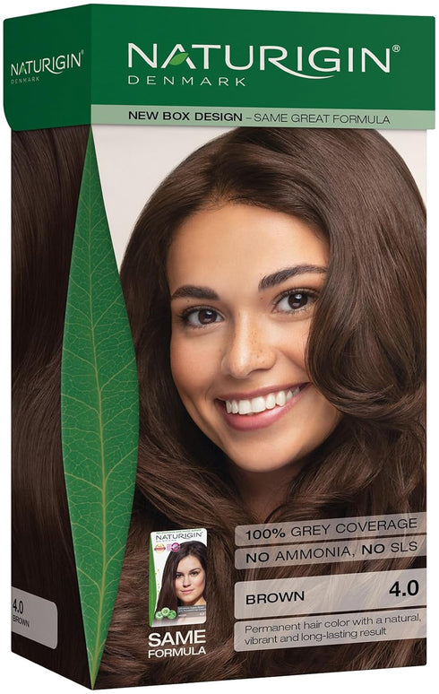 Naturigin Permanent Hair Color 4.0 Brown – Ammonia Free, 100% Gray Coverage, Vegan, Salon Quality Hair Dye
