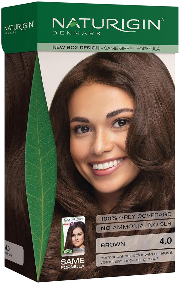 Naturigin Permanent Hair Color 4.0 Brown – Ammonia Free, 100% Gray Coverage, Vegan, Salon Quality Hair Dye