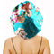 Large Round Satin Bonnet for Sleeping, Double-Layer Elastic Hair Bonnet with Silky Tie Band for Women, Green Floral