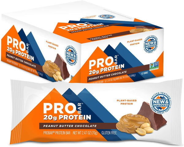 PROBAR - PROTEIN Bar, Peanut Butter Chocolate, Non-GMO, Gluten-Free, Plant-Based Whole Food Ingredients, 12 Count