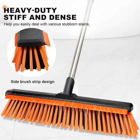 Keleekelin 18" Push Broom Outdoor with Rubber Squeegee,Heavy Duty Broom Brush with Handle,Stiff Bristles for Patios