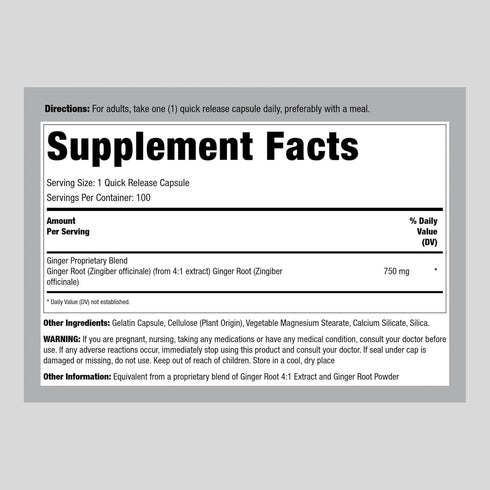 Lindberg Ginger Root Capsules | 750 mg | 100 Count | Non-GMO, Gluten Free Supplement