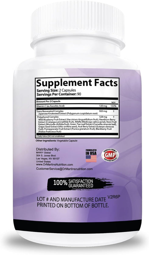 Extra Strength Resveratrol 1568mg, 180 Capsules, Antioxidant Supplement for Heart Health