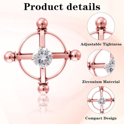 Quilax Stainless Steel Fake Nipple Rings, Adjustable Nipple Jewelry Non Piercing, Rose Gold Nipples Clips for Adult