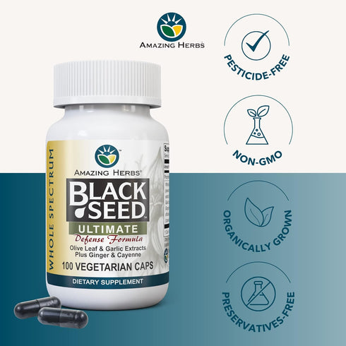 Amazing Herbs Whole Spectrum Black Seed Ultimate, Vegetarian Capsules, 100 Count