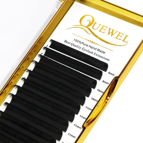 QUEWEL Volume Eyelash Extensions - 0.03-0.12mm, C/CC/D/DD Curl, Easy Fan Volume Lashes 2D-20D (0.10C Mix 8-15mm)