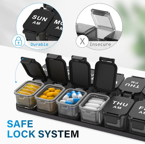 Toollygozz 2 7 Extra Large Weekly Pill Organizer - Waterproof Pill Box Times a Day, Day Am Pm Medicine Pill Organizer