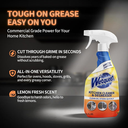 WETQUEEN Nozzle, 16.91 Oz All Purpose Cleaner Spray, Heavy Duty Kitchen Degreaser Foam & Stubborn Stain Remover