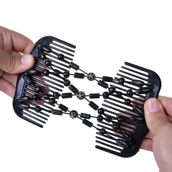Women Magic Hair Combs Wood Beaded Stretch Double Side Clips Bun Maker Accessories