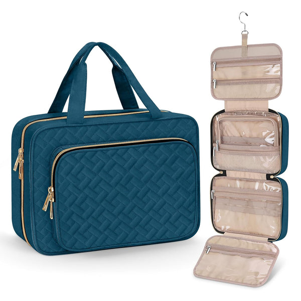 Wedama Medium Toiletry Bag for Women, Hanging Waterproof Makeup Bag for Travel, Dark Blue