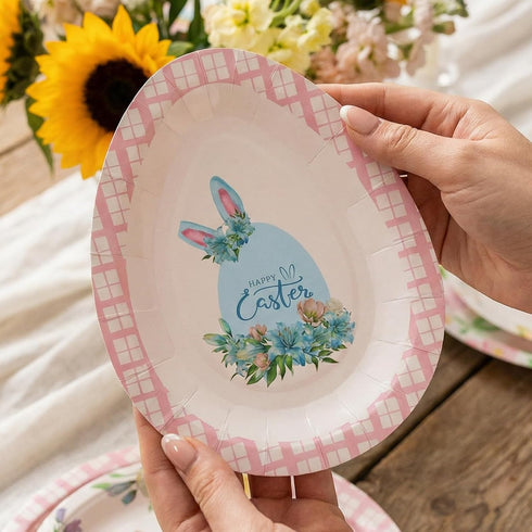 YoehMongYo 60 Packs Easter Plates Disposable Dinner Egg Plate Happy Easter Paper Plates with Bunny Patterns for Holiday
