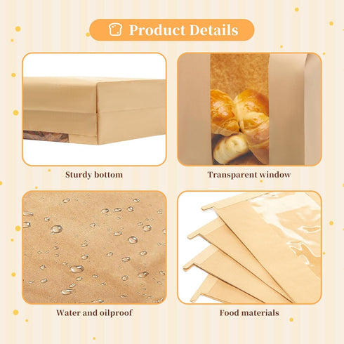 MOPKIUTR 180 Pack 14" 8.3" 3.5"Sourdough Packaging (180) 180 Pack Large Kraft Paper Bread Loaf Bag with Tin Tie Tab