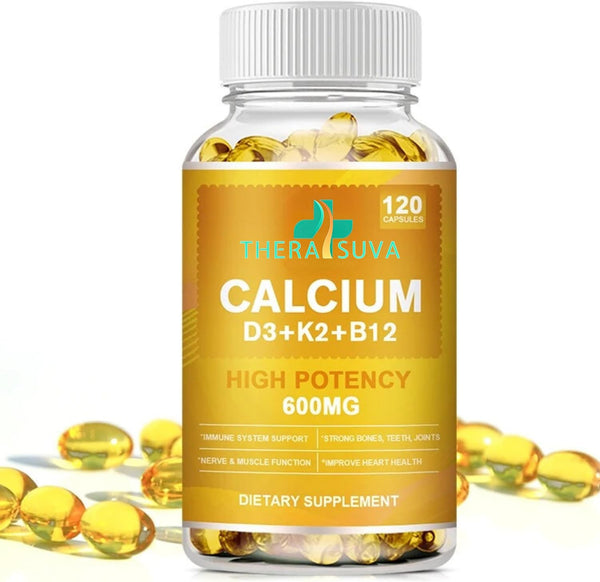 Extra Strength 4-in-1 Calcium + Vitamin D3 + K2 + B12 Supplement Complex, 120 Softgels for Bone and Immune Health, 60