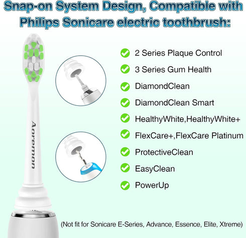 Aoremon Replacement Heads for Philips Sonicare Toothbrush, Compatible with Philips Sonicare W HX6062/65, White Pack of