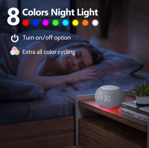 Reacher Auto-Dimmable Sound Machine Alarm Clock with Night Light, 20 Soothing Sounds, Sleep Timer