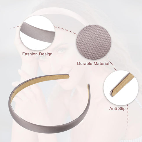 VOCOSTE 2 Pcs Solid Simple Satin Headbands, Fashion Hair Hoop for Women, Anti Slip Accessories, Champagne, Purple