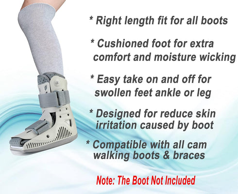 LORVVDE 2 Pairs Walking Boot Socks for Orthopedic Walker Brace, Replacement Sock Liner Knee High Tube Sox Under Air Cam