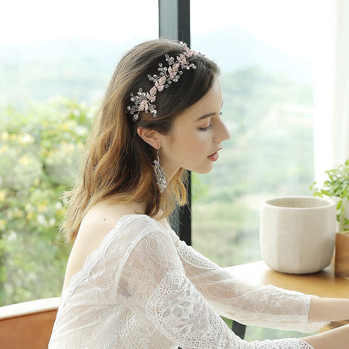 Rose Gold Crystal Bridal Headbands, Wedding Headpieces, Leaves Design Hair Accessories for Brides and Bridesmaids