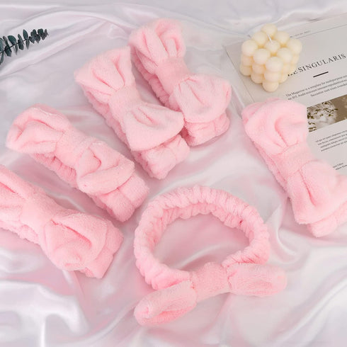 WHAVEL Hairband, 6 Count Pink Spa Headband for Washing Face, Soft Microfiber Bow Headbands for Women