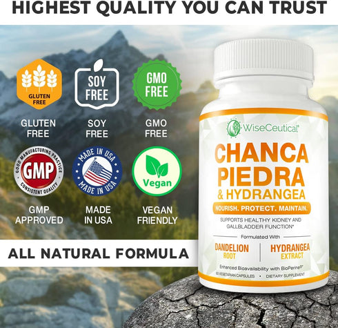Max Strength Chanca Piedra, Hydrangea & Dandelion Root - Natural Kidney & Gallbladder Formula, 60 Veggie Capsules
