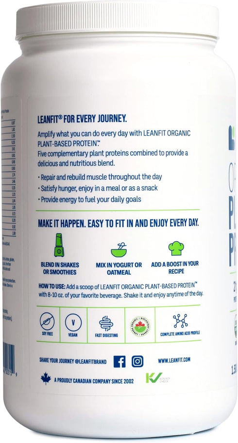 LeanFit Organic Plant-Based Protein, Unflavored, 21g Vegan Protein, 26 Servings, 1.58 Pound Tub, Non-GMO