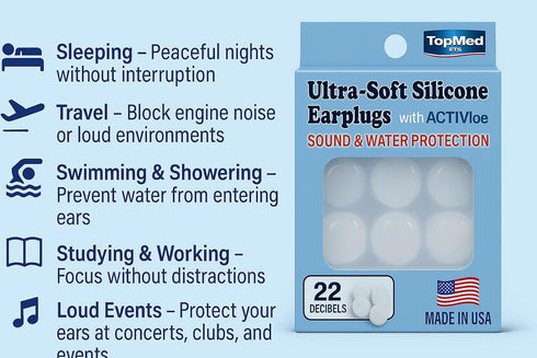 Top Med Soft Silicone Earplugs Value Pack, 6 Pairs Moldable Putty Ear Plugs for Sleeping, Snoring, Travel