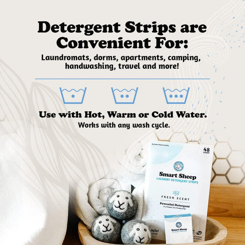 Smart Sheep Laundry Strips, 48 Loads, Sensitive Skin, Eco Friendly, Perfect for Home, Travel, Fresh Scent
