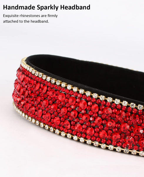 Wecoe Rhinestone Headband for Women Girls, Red Bling Sparkly Crystal Diamond Hair Accessories for Holiday Prom Gift