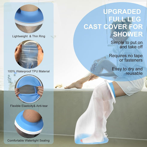 Immobilizer/Brace, YUNCHI Upgraded Extra Wide Full Leg Cast Cover for Shower after Knee Surgeries with Non-Slip Bottom