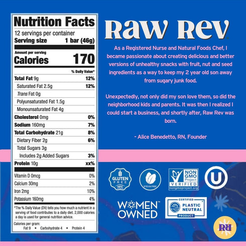 Raw Rev Vegan High-Protein Bars, Double Chocolate Brownie Batter, 10g Plant Protein, 12 Count, 1.6 Oz