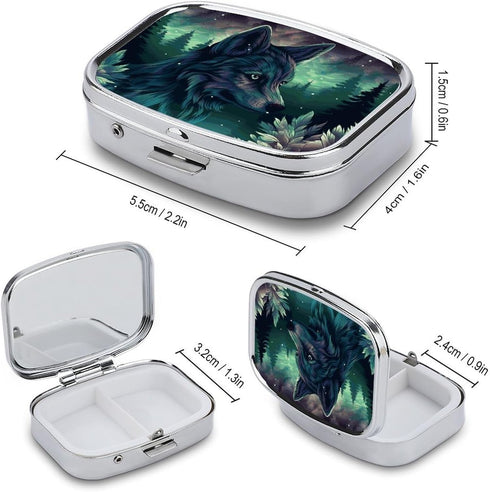 NWTRJ 2 Forest Wolf Pill Box Compartment Pill Case Portable Pocket Pill Organizer Medicine Vitamin Organizer for Men