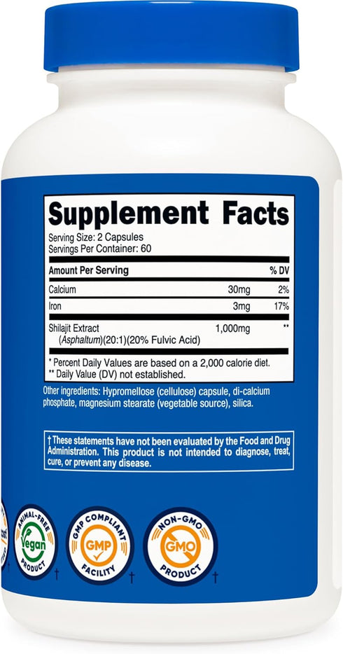 Nutricost Shilajit Capsules - 1,000 mg Shilajit Per Serving, 120 Capsules, Vegan Friendly Dietary Supplement